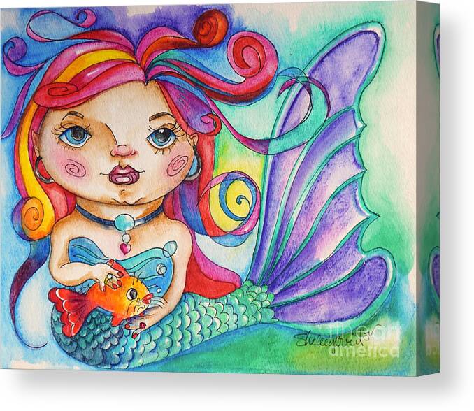 Mermaid Canvas Print featuring the mixed media Watercolor Mermaidia Mermaid Painting by Shelley Overton