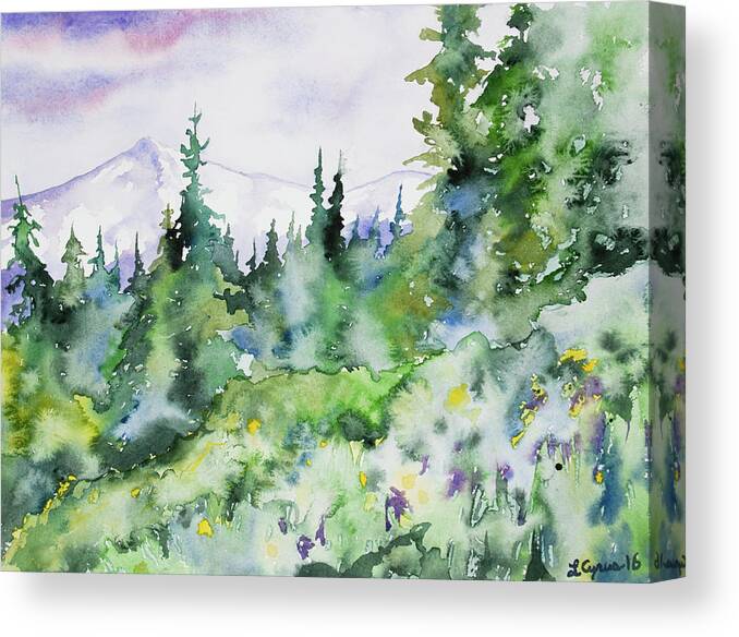 Rockies Canvas Print featuring the painting Watercolor - Summer in the Rockies by Cascade Colors