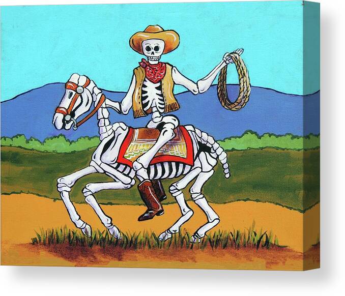 Dia De Los Muertos. Day Of The Dead Canvas Print featuring the painting Western Cowboy by Candy Mayer