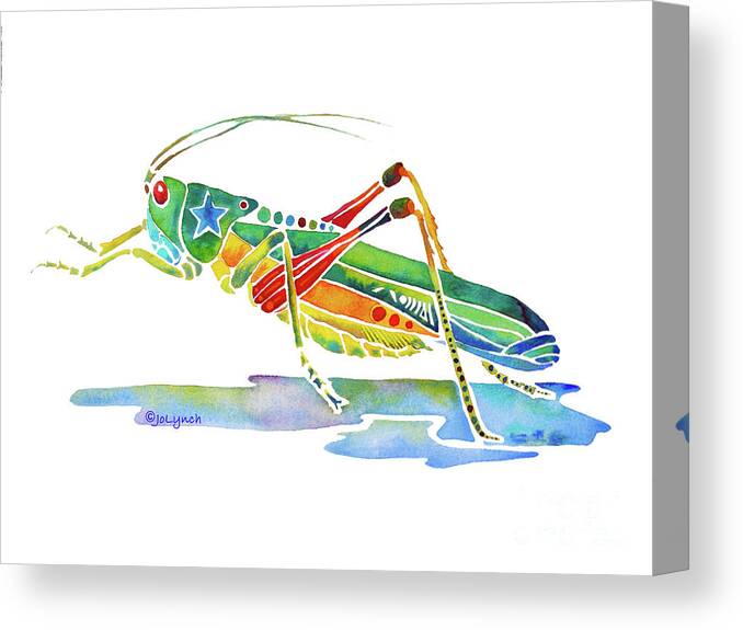 Grasshopper Canvas Print featuring the painting Whimsical Grasshopper by Jo Lynch