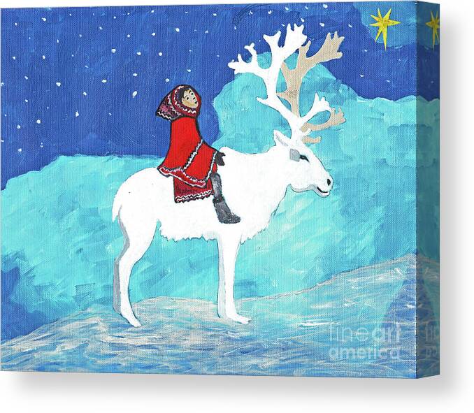 Winter Canvas Print featuring the painting White Reindeer by William Bowers