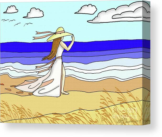 Beach House Canvas Print featuring the digital art Windy Day At The Beach by Pat Davidson