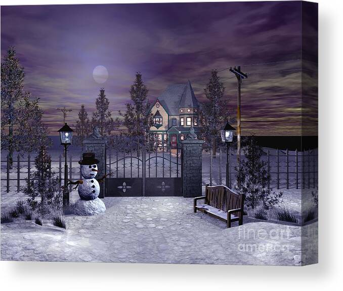 Winter Canvas Print featuring the digital art Winter Night Scene by John Junek