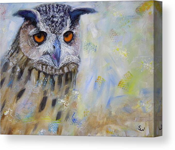 Art Canvas Print featuring the painting Wise Owl by Shirley Wellstead