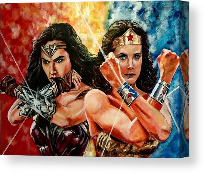 Wonder Woman Canvas Print featuring the painting Wonder Women by Joel Tesch