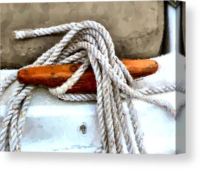 Wooden Sailboat Cleat One Canvas Print featuring the photograph Wooden Sailboat Cleat One by Kathy K McClellan