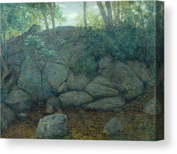 Julian Alden Weir Canvas Print featuring the painting Woodland Rocks by Julian Alden Weir