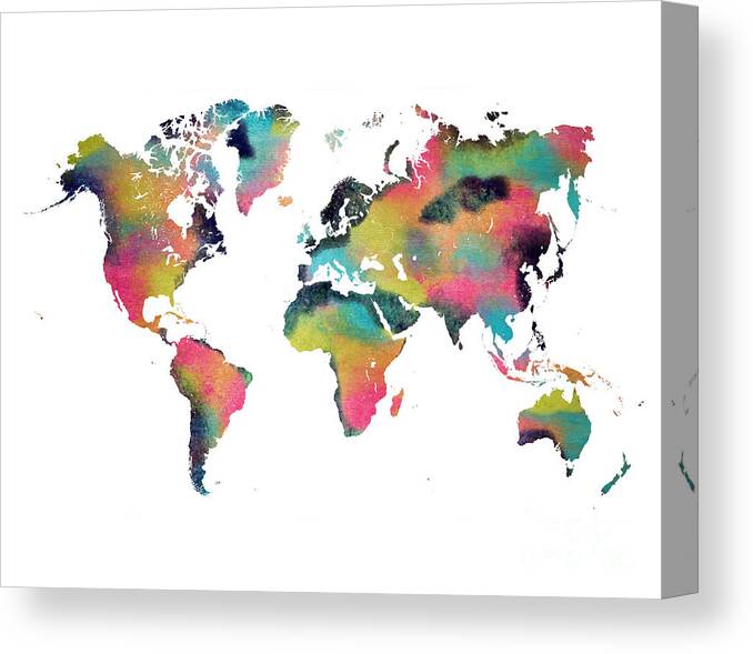 Map Of The World Canvas Print featuring the digital art World map 3 by Justyna Jaszke JBJart