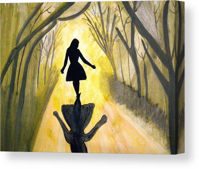 Girl Canvas Print featuring the painting Yellow dance by Shirin Sadikot