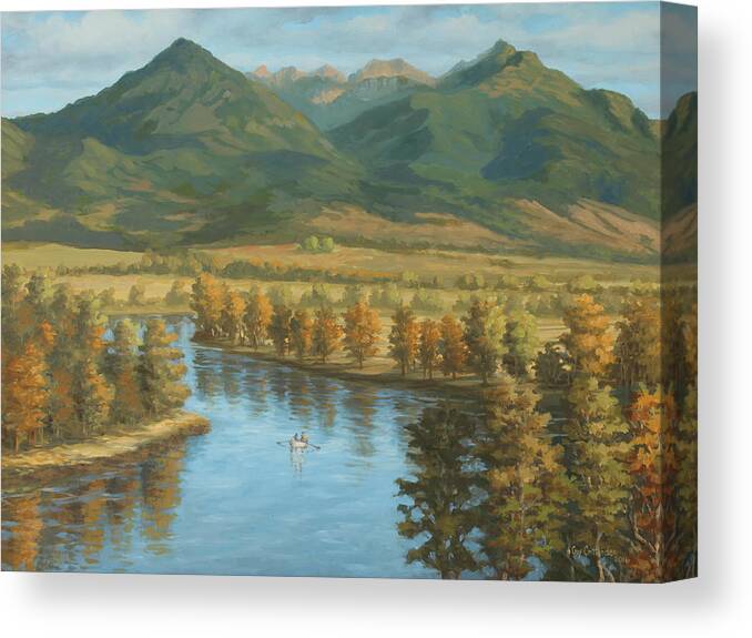 Yellowstone River Canvas Print featuring the painting Yellowstone River Float by Guy Crittenden