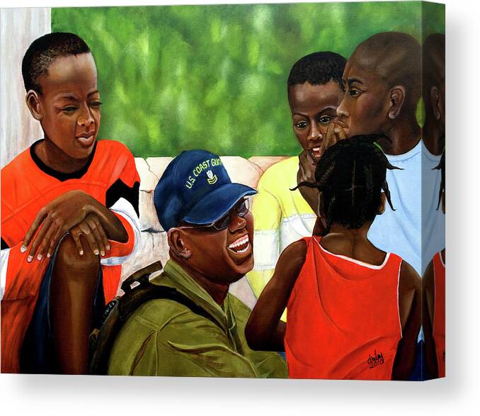 Coast Guard Canvas Print featuring the painting You Make Me Smile Coast Guard in Haiti by Dorothy Riley