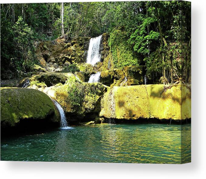 Jamaica Canvas Print featuring the photograph YS Falls Jamaica I by Debbie Oppermann