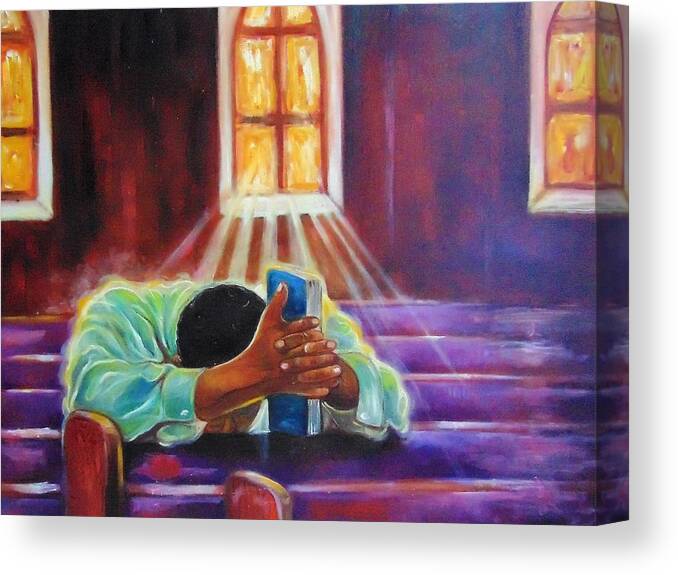 Religious Art African American Canvas Print featuring the painting Talking to my ancestors by Emery Franklin