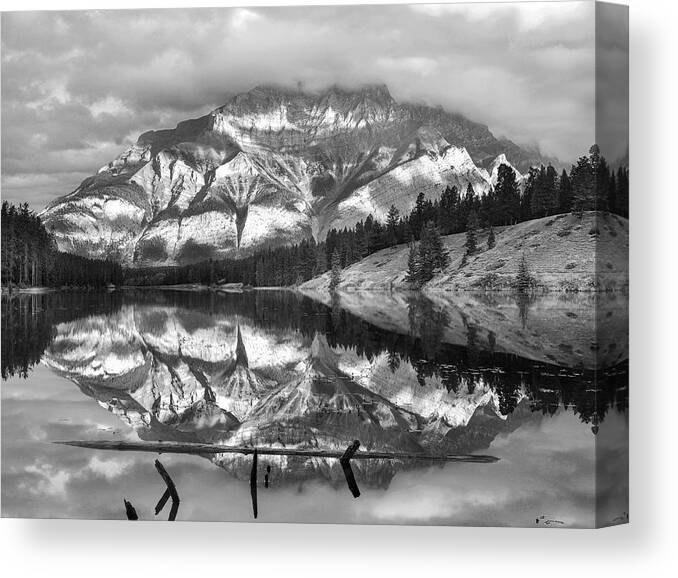 Disk1215 Canvas Print featuring the photograph Cascade Mt And Johnson Lake Alberta #1 by Tim Fitzharris