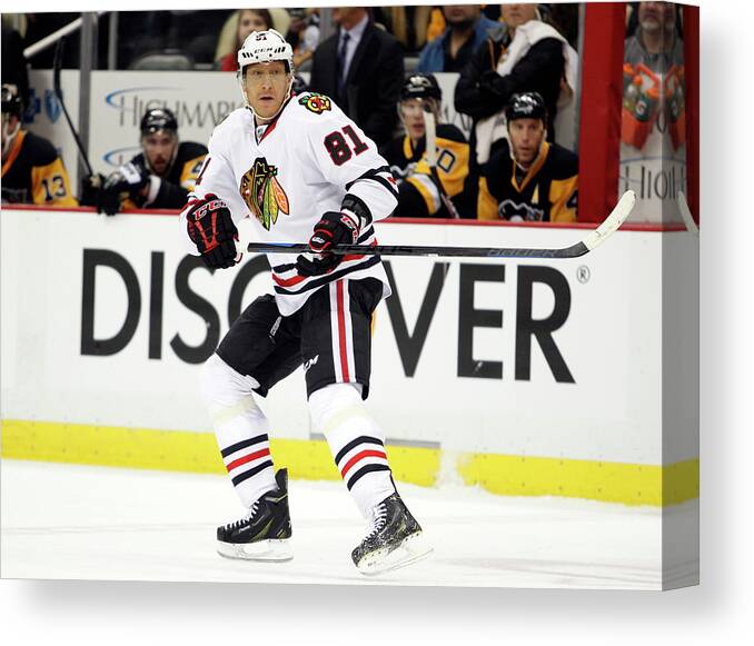 Marian Hossa Canvas Print featuring the photograph Chicago Blackhawks V Pittsburgh Penguins #1 by Justin K. Aller