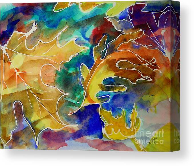 Colorful Canvas Print featuring the painting Collected Leaves. by Tammy Nara