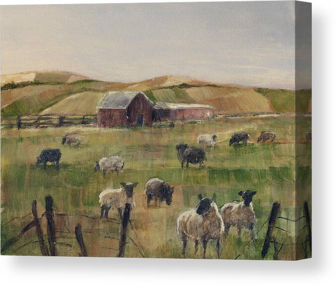Landscapes Canvas Print featuring the painting Grazing Sheep II #1 by Ethan Harper