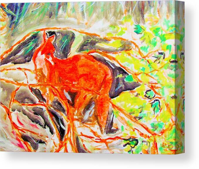 Hidden Fox Canvas Print featuring the painting Hidden Fox #1 by Stanley Morganstein