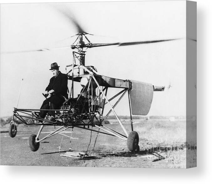People Canvas Print featuring the photograph Igor Sikorsky Tests Early Helicopter #1 by Bettmann