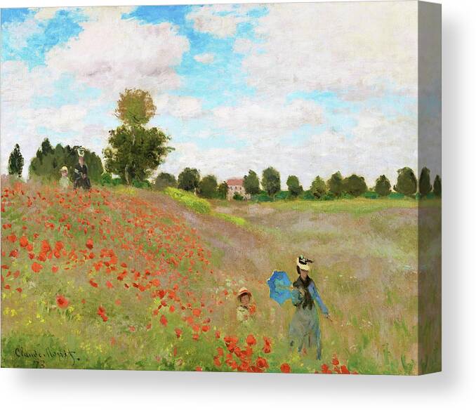 Claude Monet Canvas Print featuring the painting Poppy Field - Digital Remastered Edition #2 by Claude Monet