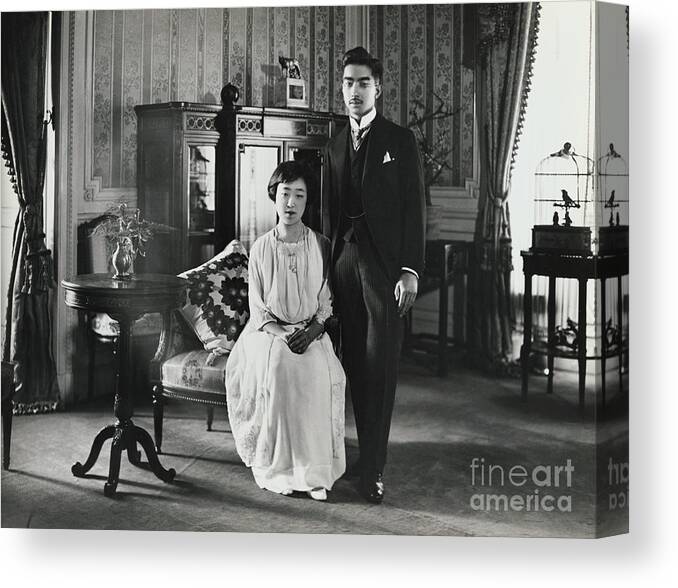 People Canvas Print featuring the photograph Prince Hirohito And Princess Nagato #1 by Bettmann