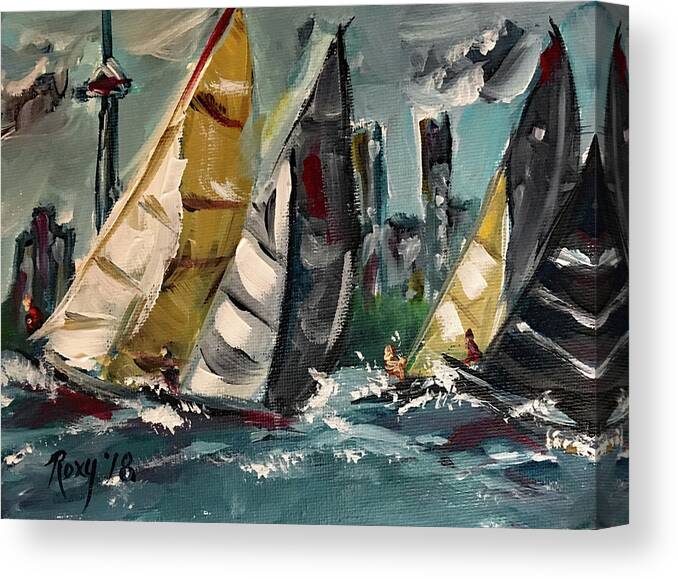 Harbor Canvas Print featuring the painting Racing Day by Roxy Rich