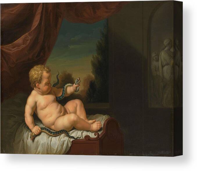 Oil On Panel Canvas Print featuring the painting The Infant Hercules with a Serpent. #1 by Pieter van der Werff