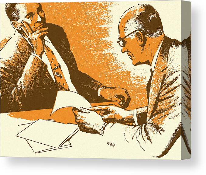 Adult Canvas Print featuring the drawing Two Businessmen in a Meeting #1 by CSA Images