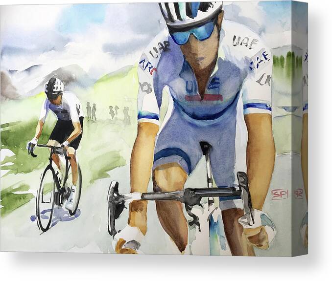 Stage Canvas Print featuring the painting 10 Froome and Kristoff Climbing by Shirley Peters