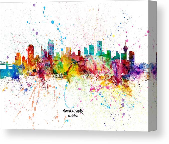 Vancouver Canvas Print featuring the digital art Vancouver Canada Skyline #10 by Michael Tompsett