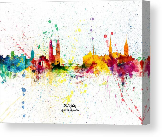 Zurich Canvas Print featuring the digital art Zurich Switzerland Skyline #11 by Michael Tompsett