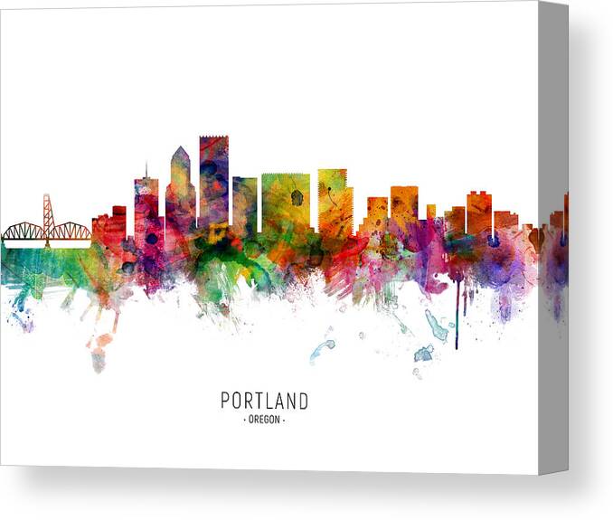 Portland Canvas Print featuring the digital art Portland Oregon Skyline #12 by Michael Tompsett