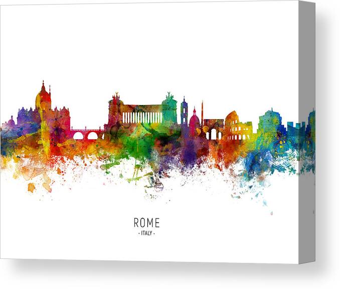 Rome Canvas Print featuring the digital art Rome Italy Skyline #14 by Michael Tompsett