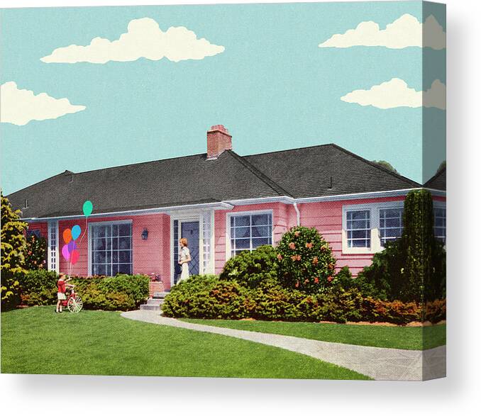 Architecture Canvas Print featuring the drawing House in the Suburbs #15 by CSA Images