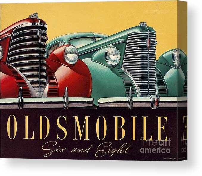 Vintage Canvas Print featuring the mixed media 1930s Oldsmobile Six And Eight Advertisement by Retrographs