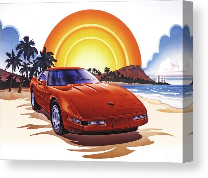1989 Canvas Print featuring the painting 1989 Corvette Sunset by Garth Glazier