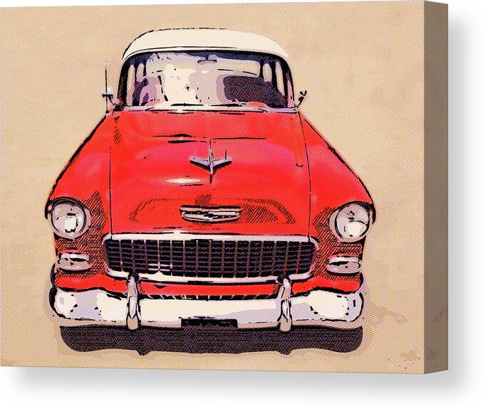 1955 Chevy Red & White Canvas Print featuring the digital art 2 Tone 55 by Rick Wicker
