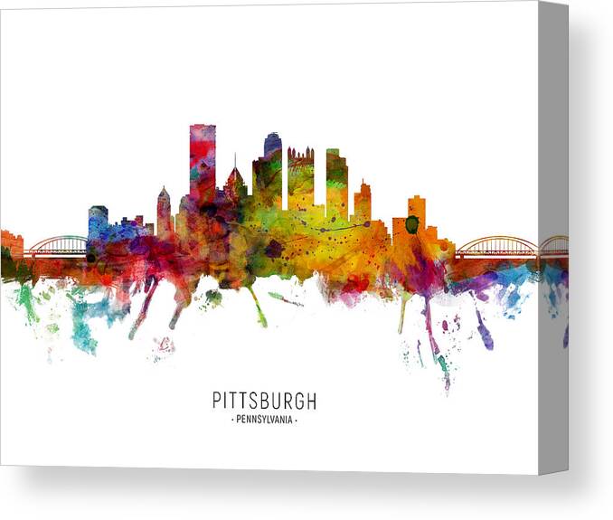 Pittsburgh Canvas Print featuring the digital art Pittsburgh Pennsylvania Skyline #20 by Michael Tompsett