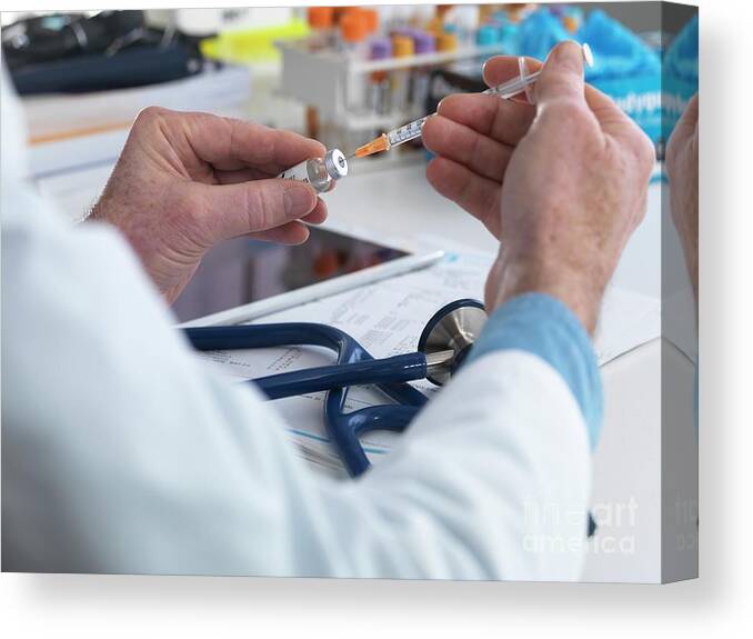 Doctor Canvas Print featuring the photograph Doctor Preparing Injection #3 by Tek Image/science Photo Library