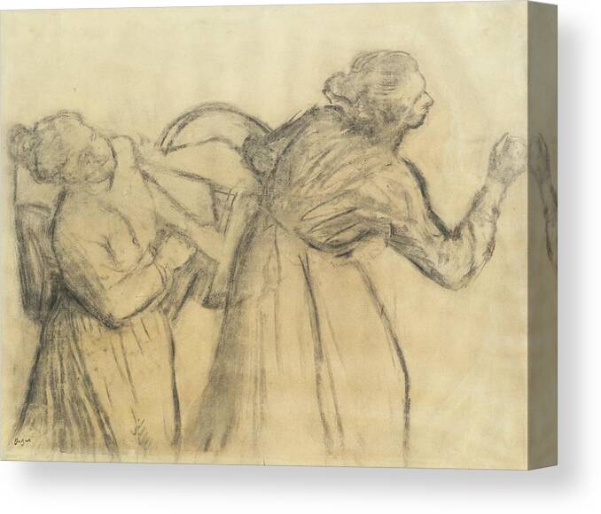 Sketch Canvas Print featuring the drawing Laundress Carrying Linen by Edgar Degas