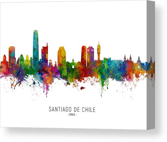 Santiago De Chile Canvas Print featuring the digital art Santiago de Chile Skyline #3 by Michael Tompsett