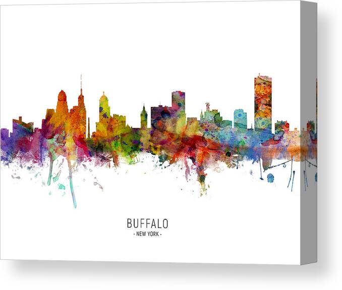 Buffalo Canvas Print featuring the digital art Buffalo New York Skyline #5 by Michael Tompsett