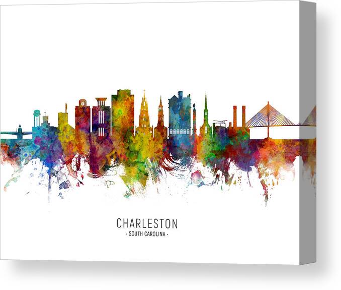 Charleston Canvas Print featuring the digital art Charleston South Carolina Skyline #5 by Michael Tompsett