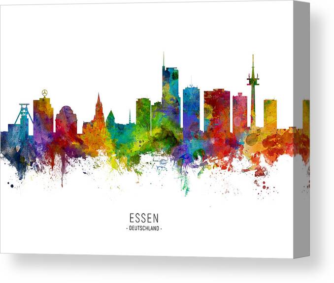Essen Canvas Print featuring the digital art Essen Germany Skyline #5 by Michael Tompsett