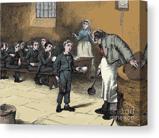 Engraving Canvas Print featuring the drawing Scene From Oliver Twist By Charles #5 by Print Collector