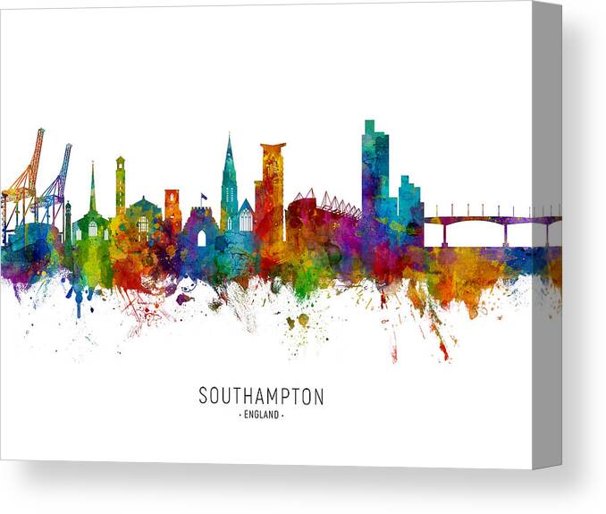 Southampton Canvas Print featuring the digital art Southampton England Skyline #5 by Michael Tompsett