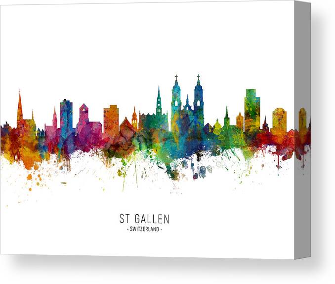 St Gallen Canvas Print featuring the digital art St Gallen Switzerland Skyline #5 by Michael Tompsett