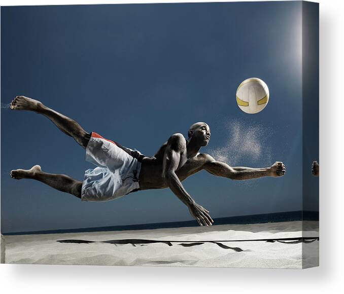 Shadow Canvas Print featuring the photograph Male Beach Volleyball #7 by Patrik Giardino