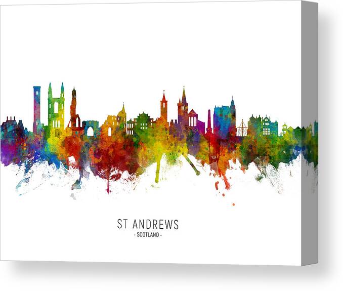 St Andrews Canvas Print featuring the digital art St Andrews Scotland Skyline #7 by Michael Tompsett