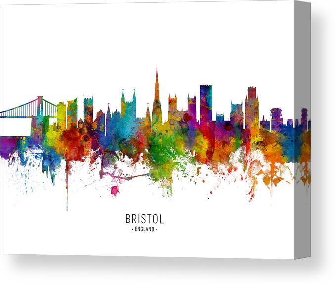 Bristol Canvas Print featuring the digital art Bristol England Skyline #9 by Michael Tompsett